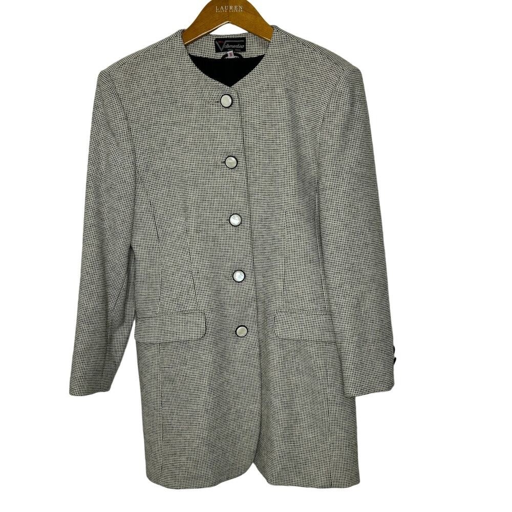 Vintage Miss V Clementino wool mini check button front blazer